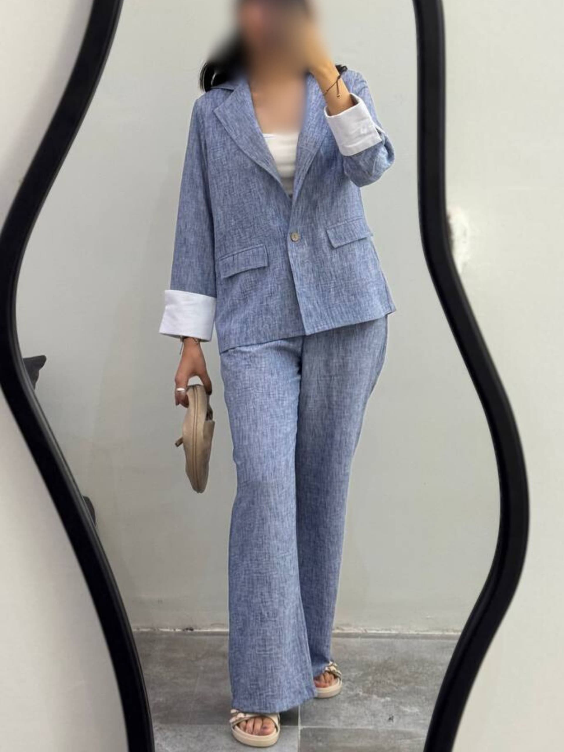 ست کت و شلوار آبی زنانه