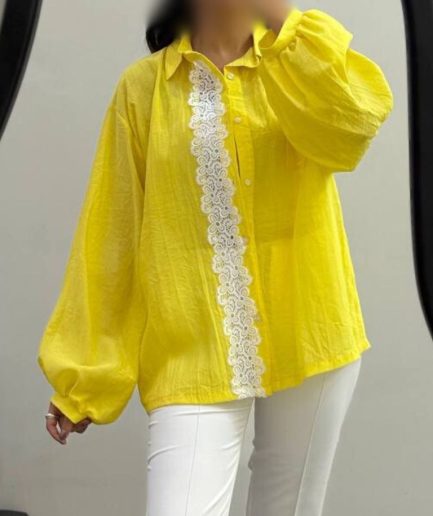 شومیز زرد گیپور دار زنانه