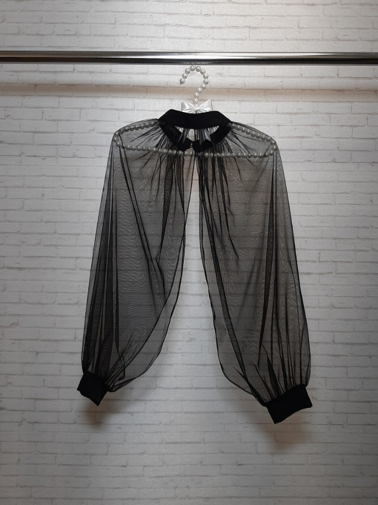 آستین حریر یقه ایستاده تور مشکی