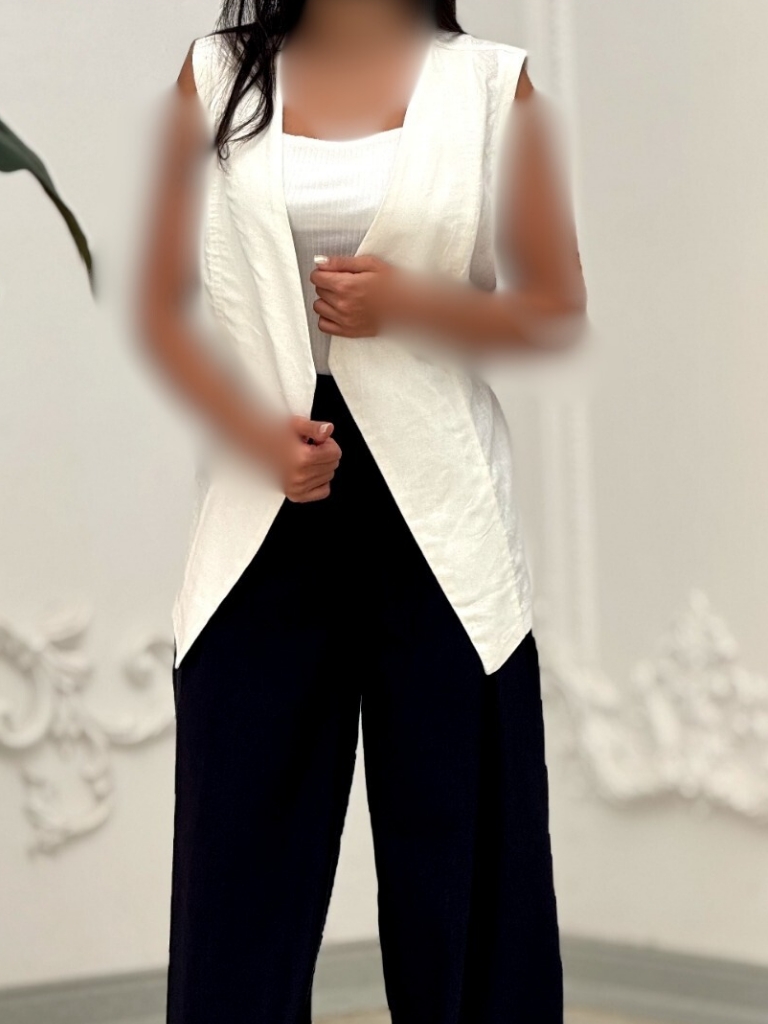 جلیقه لینن بلند سفید زنانه