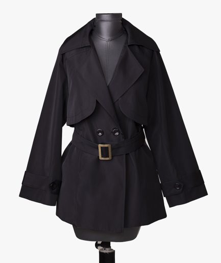 بارانی کوتاه شنل دار مشکی زنانه