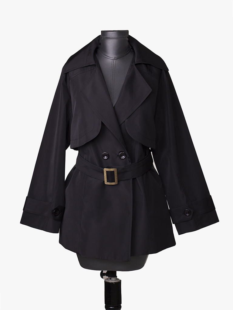 بارانی کوتاه شنل دار مشکی زنانه