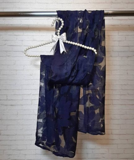 شال مجلسی ارگانزا گل سرمه ای