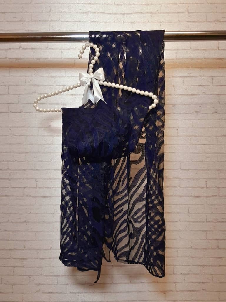 شال مجلسی ارگانزا زبرا سرمه ای