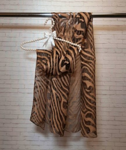 شال مجلسی ارگانزا زبرا نسکافه ای