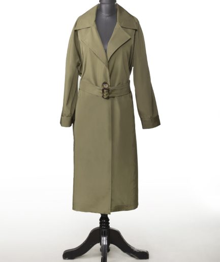 بارانی بلند یقه انگلیسی سبز زنانه