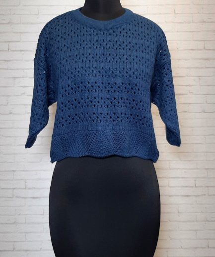 بلوز بافت کراپ ژور دالبر سرمه ای زنانه