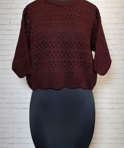 بلوز بافت کراپ ژور دالبر زرشکی زنانه