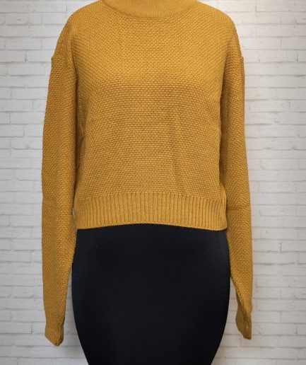 بلوز بافت کراپ خردلی زنانه