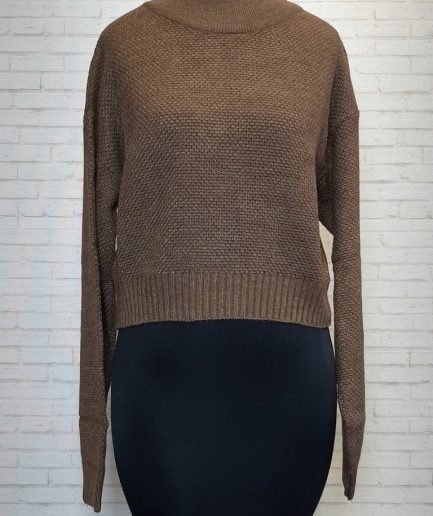 بلوز بافت کراپ قهوه ای زنانه