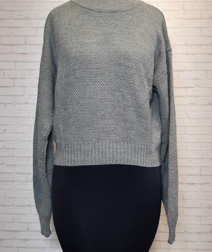 بلوز بافت کراپ طوسی زنانه