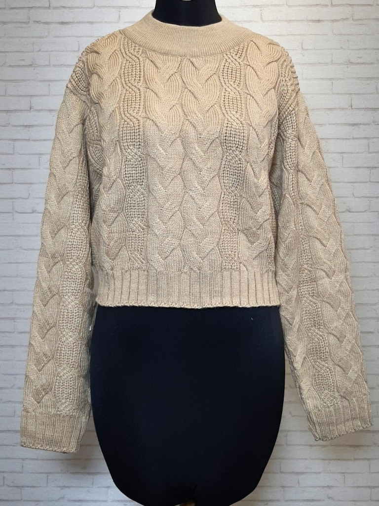 بلوز بافت کراپ گیس کرم زنانه