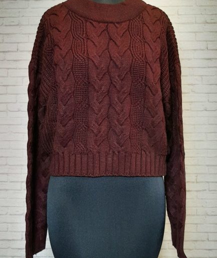 بلوز بافت کراپ گیس زرشکی زنانه