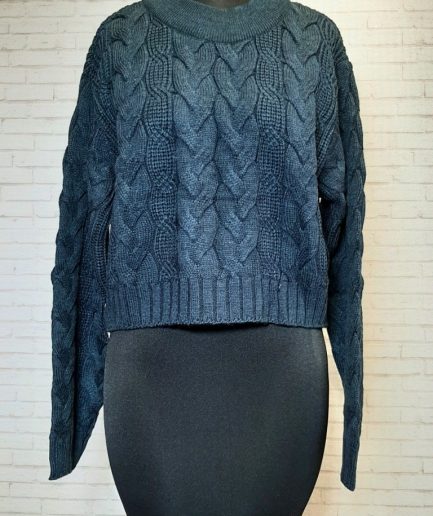 بلوز بافت کراپ گیس سرمه ای زنانه