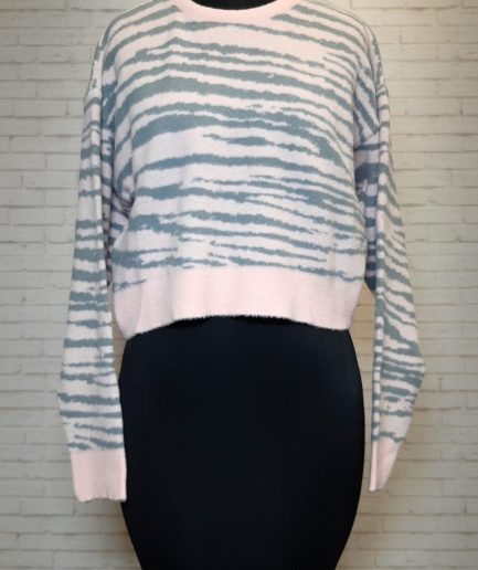 بلوز بافت کراپ طوسی صورتی زنانه