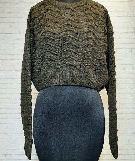 بلوز بافت کراپ قهوه ای امواج زنانه