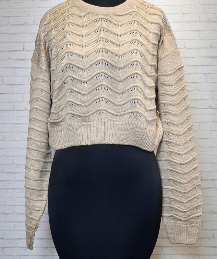 بلوز بافت کراپ کرمی امواج زنانه