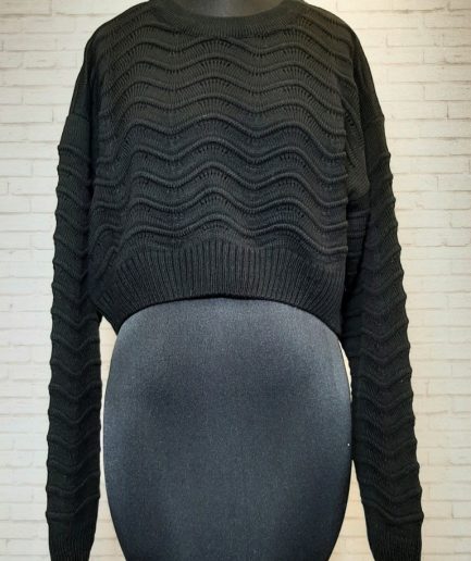 بلوز بافت کراپ مشکی امواج زنانه