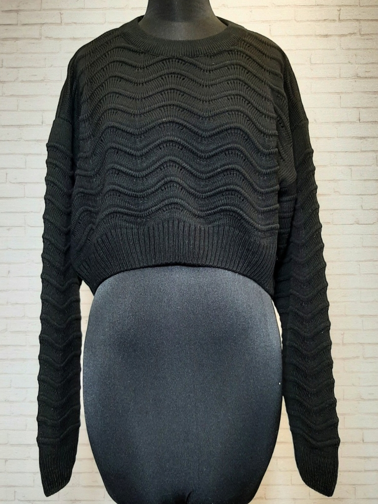 بلوز بافت کراپ مشکی امواج زنانه