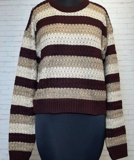 بلوز بافت کراپ قهوه ای سه رنگ زنانه