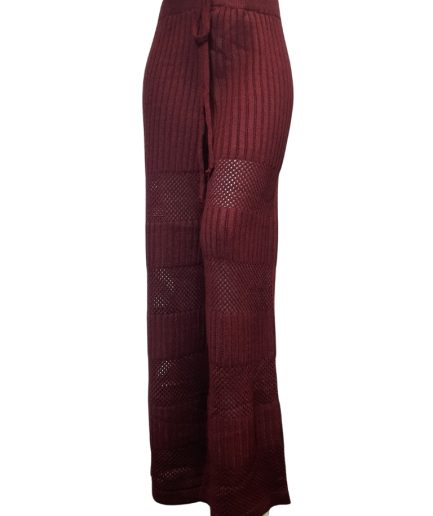 شلوار بافت حفره ای زرشکی زنانه