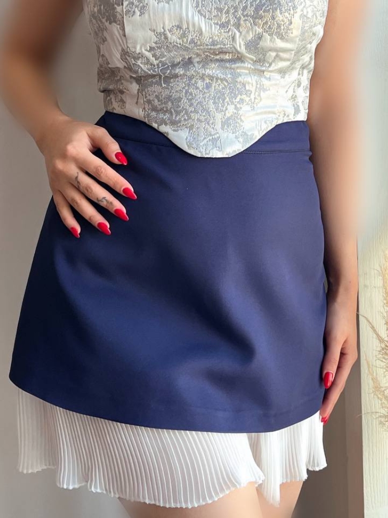 دامن کوتاه پایین پلیسه سرمه ای