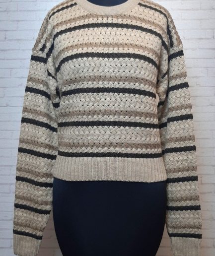 بلوز بافت کراپ کرمی رینگر زنانه