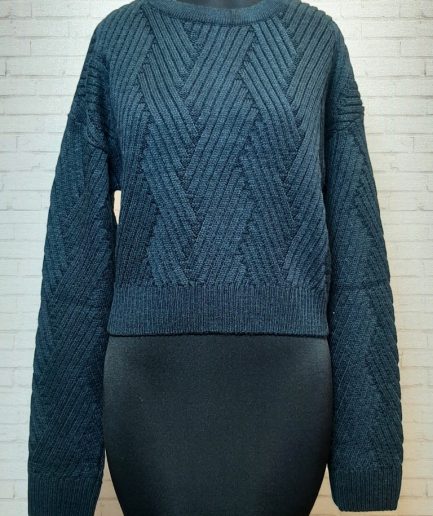 بلوز بافت کراپ سرمه ای مشجر زنانه