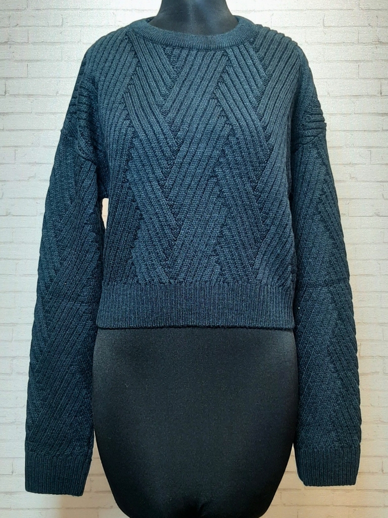 بلوز بافت کراپ سرمه ای مشجر زنانه