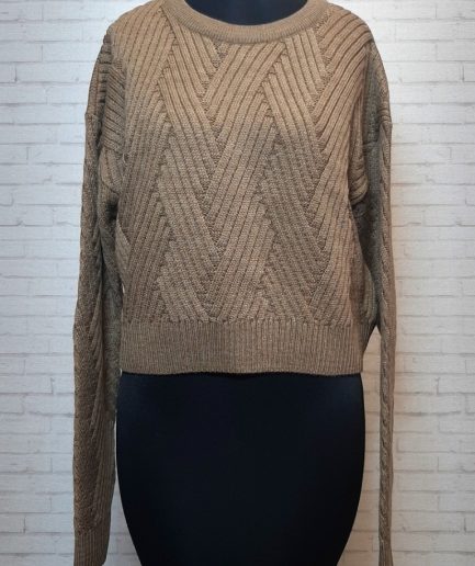 بلوز بافت کراپ نسکافه ای مشجر زنانه