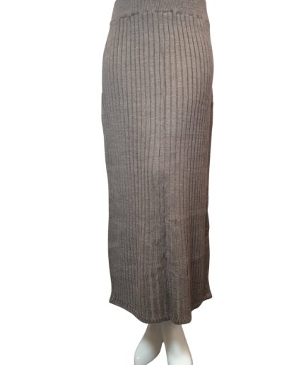 دامن بافت بلند قهوه ای پلیسه