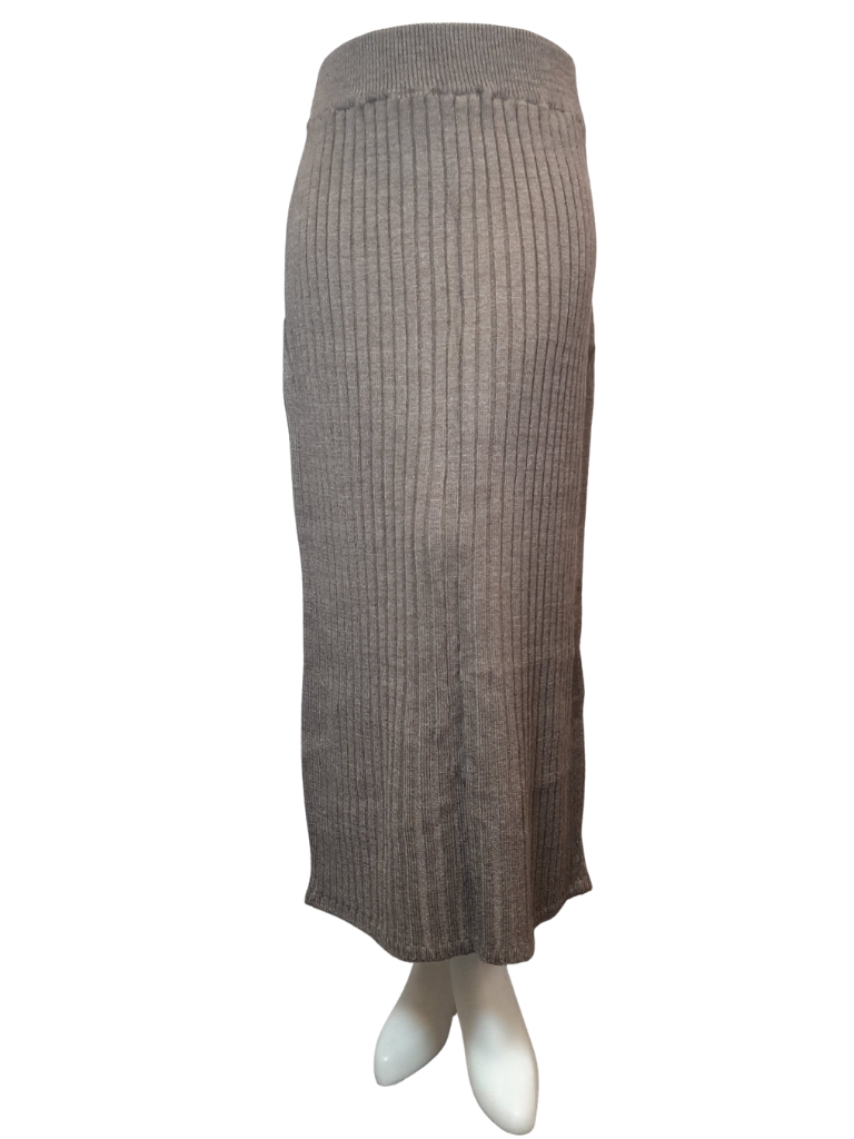 دامن بافت بلند قهوه ای پلیسه