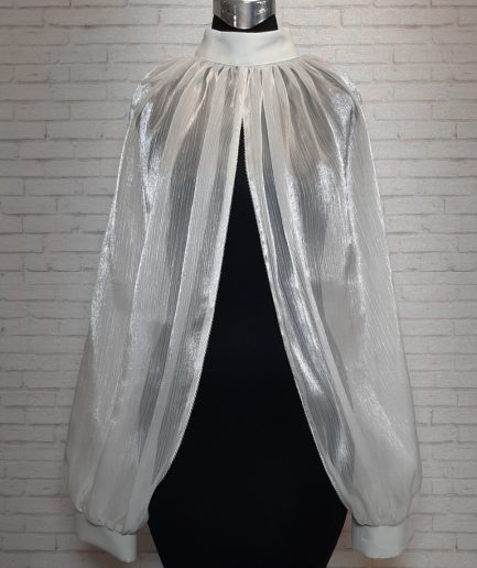 آستین حریر یقه ایستاده تور سفید