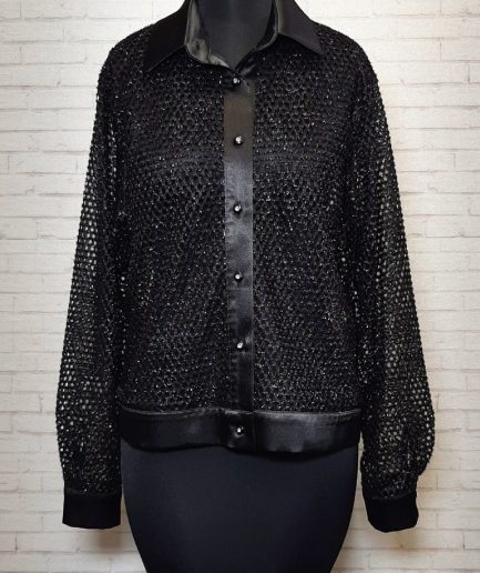 شومیز توری زنبوری مشکی زنانه