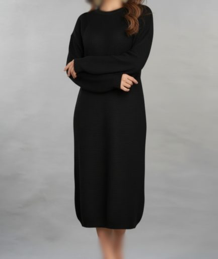 پیراهن بافت ساده یقه گرد مشکی