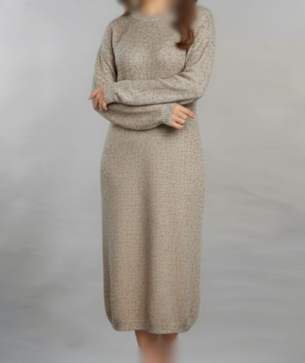 پیراهن بافت ساده یقه گرد کرمی