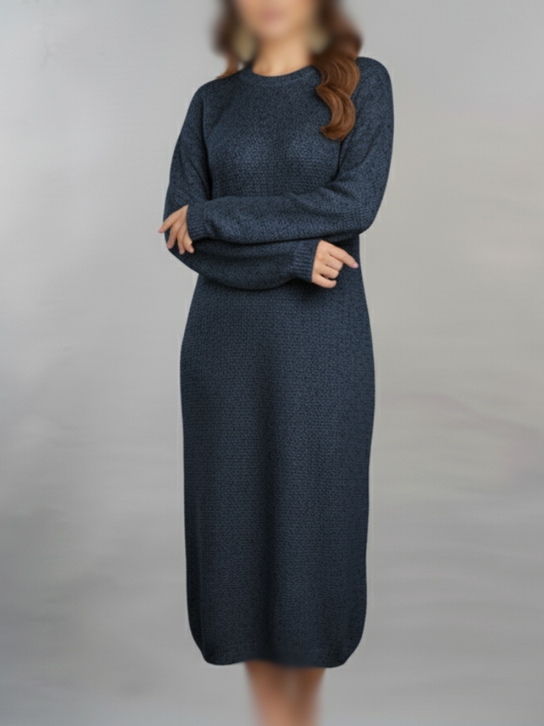 پیراهن بافت ساده یقه گرد سرمه ای