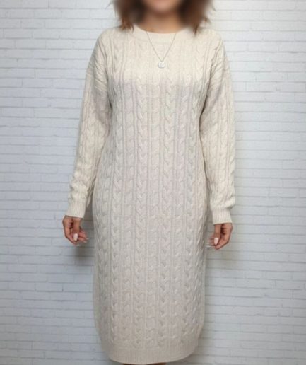 پیراهن بافت مارپیچ کرمی زنانه