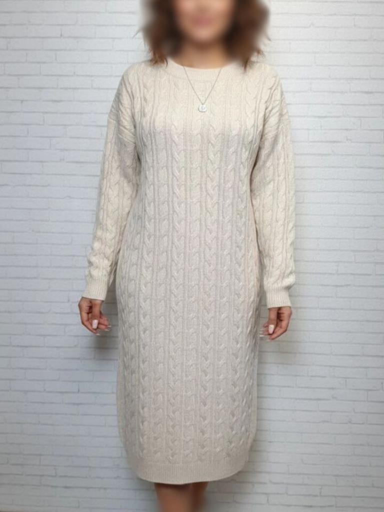 پیراهن بافت مارپیچ کرمی زنانه