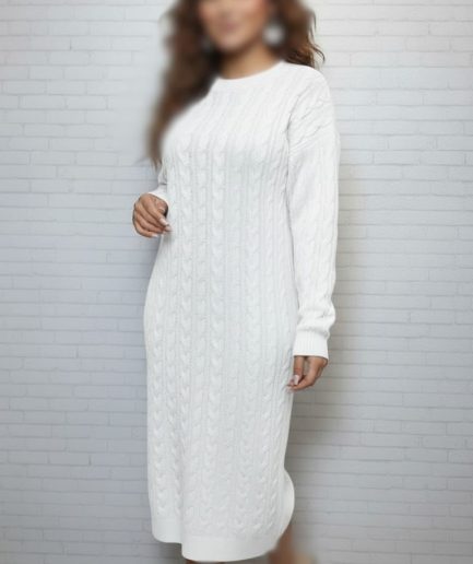 پیراهن بافت مارپیچ سفید زنانه