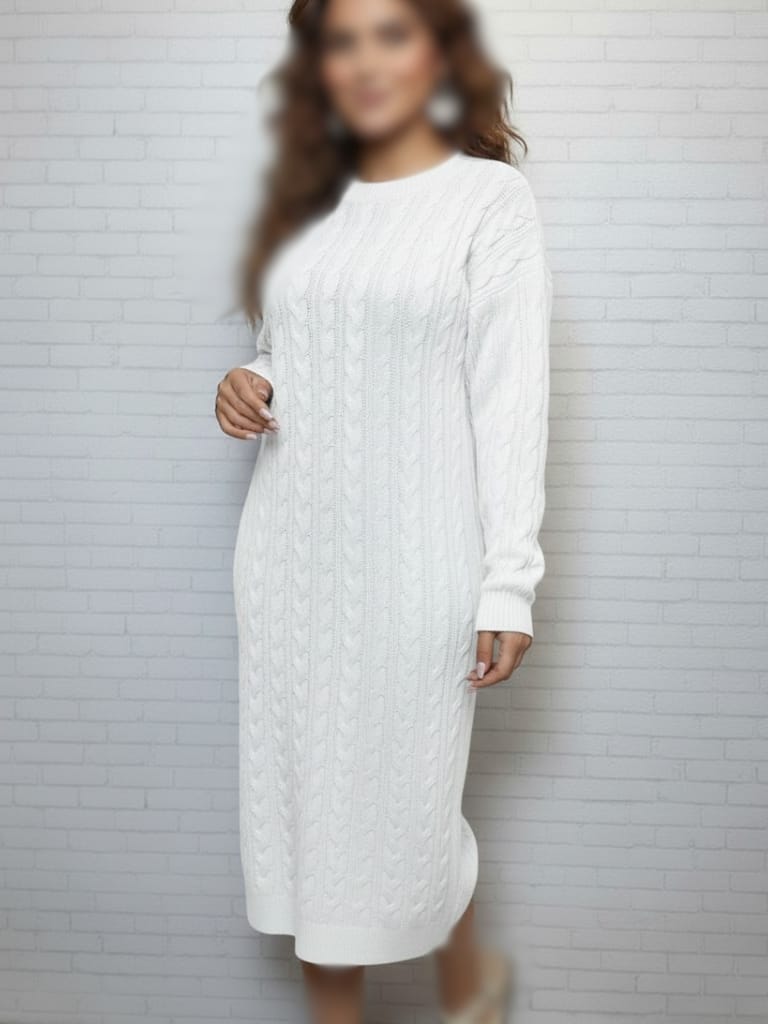 پیراهن بافت مارپیچ سفید زنانه