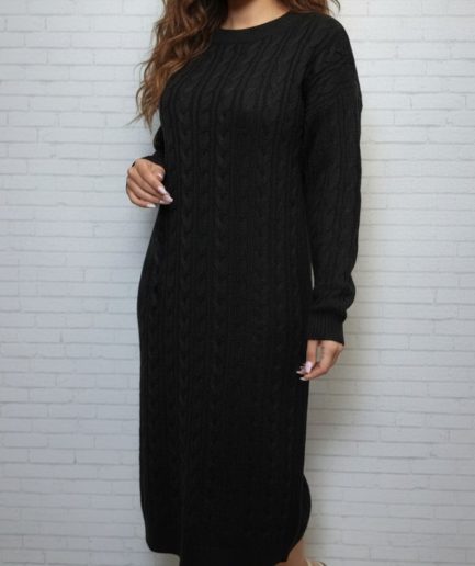 پیراهن بافت مارپیچ مشکی زنانه