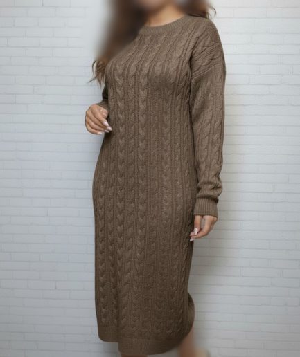 پیراهن بافت مارپیچ قهوه ای زنانه