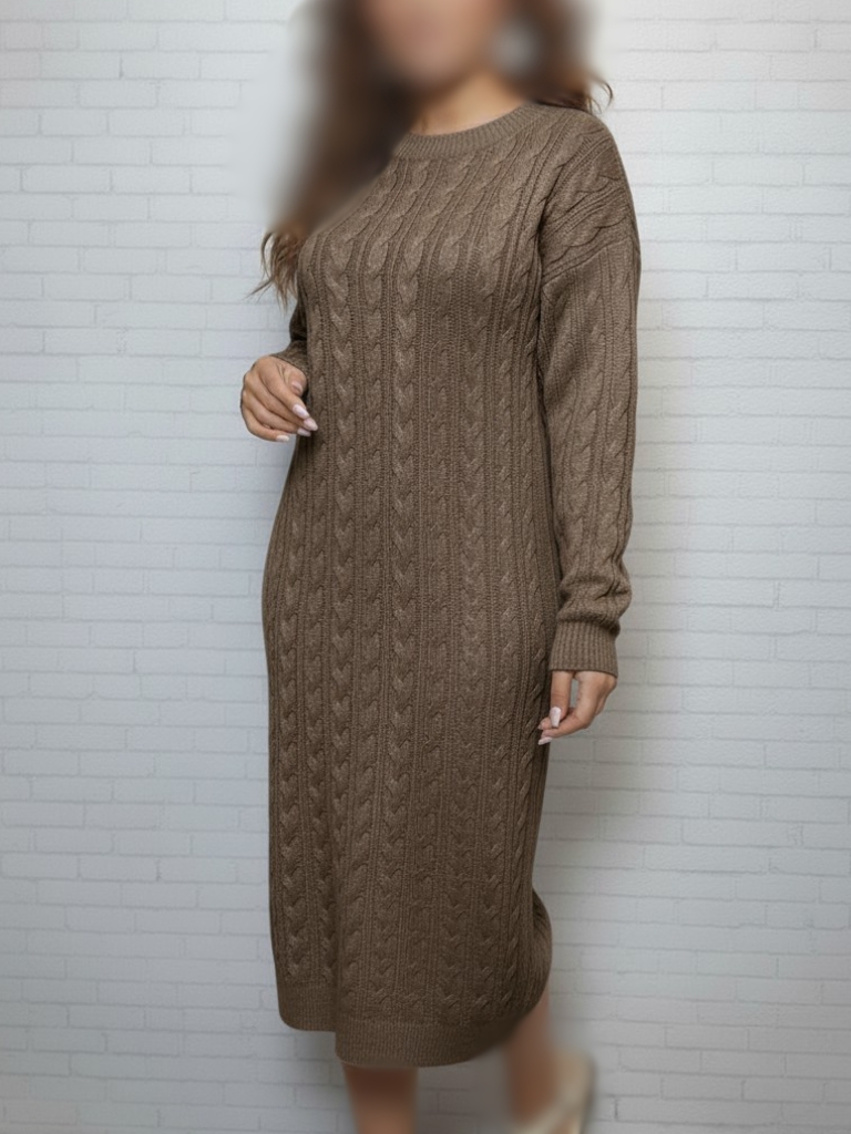 پیراهن بافت مارپیچ قهوه ای زنانه