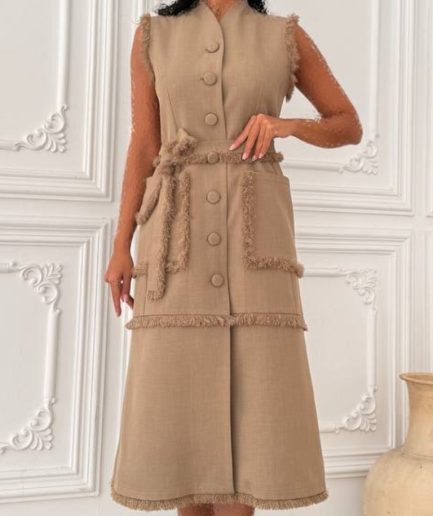 پیراهن آستین حلقه ای کرم زنانه