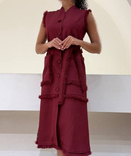 پیراهن آستین حلقه ای زرشکی زنانه