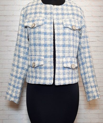 زیبو | Ziboo 2 کت شنل جیب دار آبی و شیری زنانه