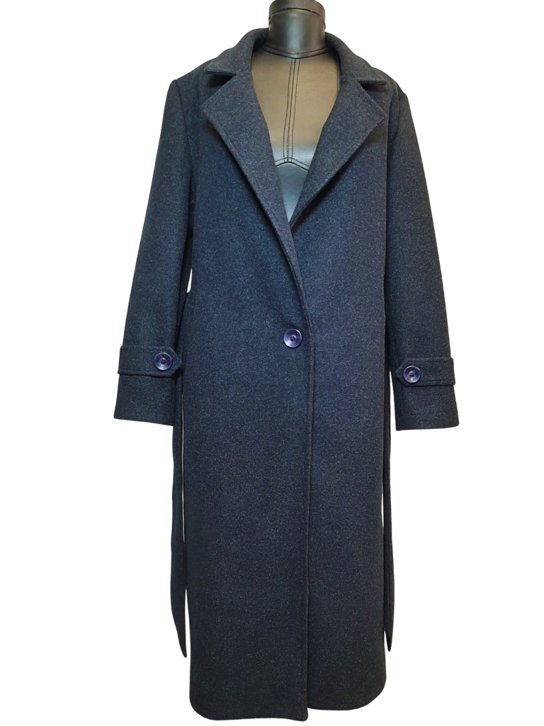 پالتو بلند فوتر یقه انگلیسی سرمه ای زنانه