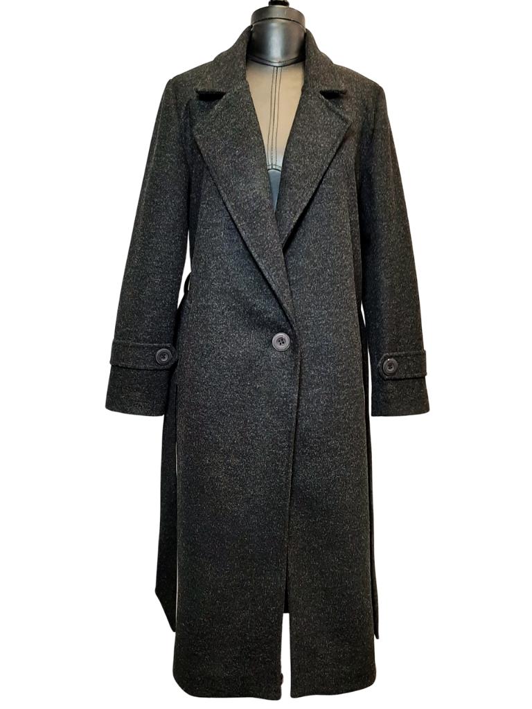 پالتو بلند فوتر یقه انگلیسی مشکی زنانه