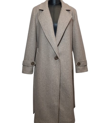 پالتو بلند فوتر یقه انگلیسی کرمی زنانه